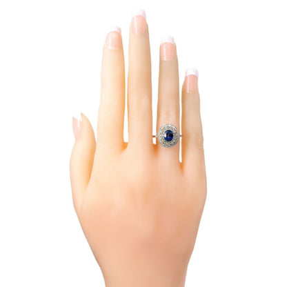 Vintage Sapphire and Diamond Cluster Ring, Platinum