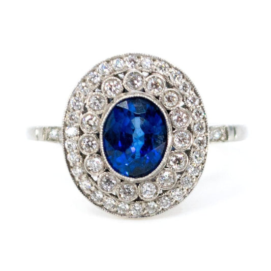 Vintage Sapphire and Diamond Cluster Ring, Platinum