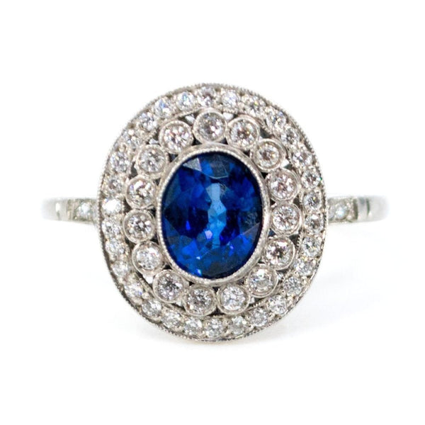 Vintage Sapphire and Diamond Cluster Ring, Platinum
