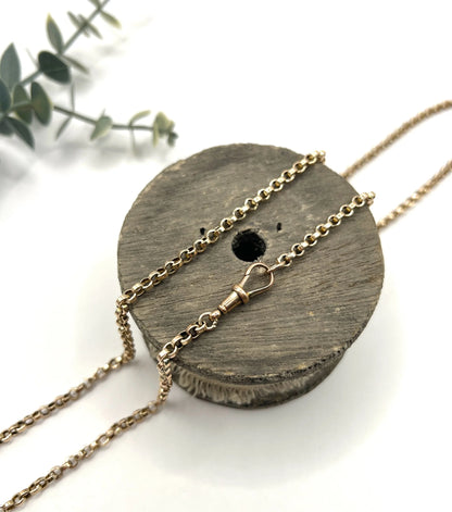 Antique 9 Carat Rose Gold 28 Inch Rolo Link Chain with Swivel Clasp, Circa 1900