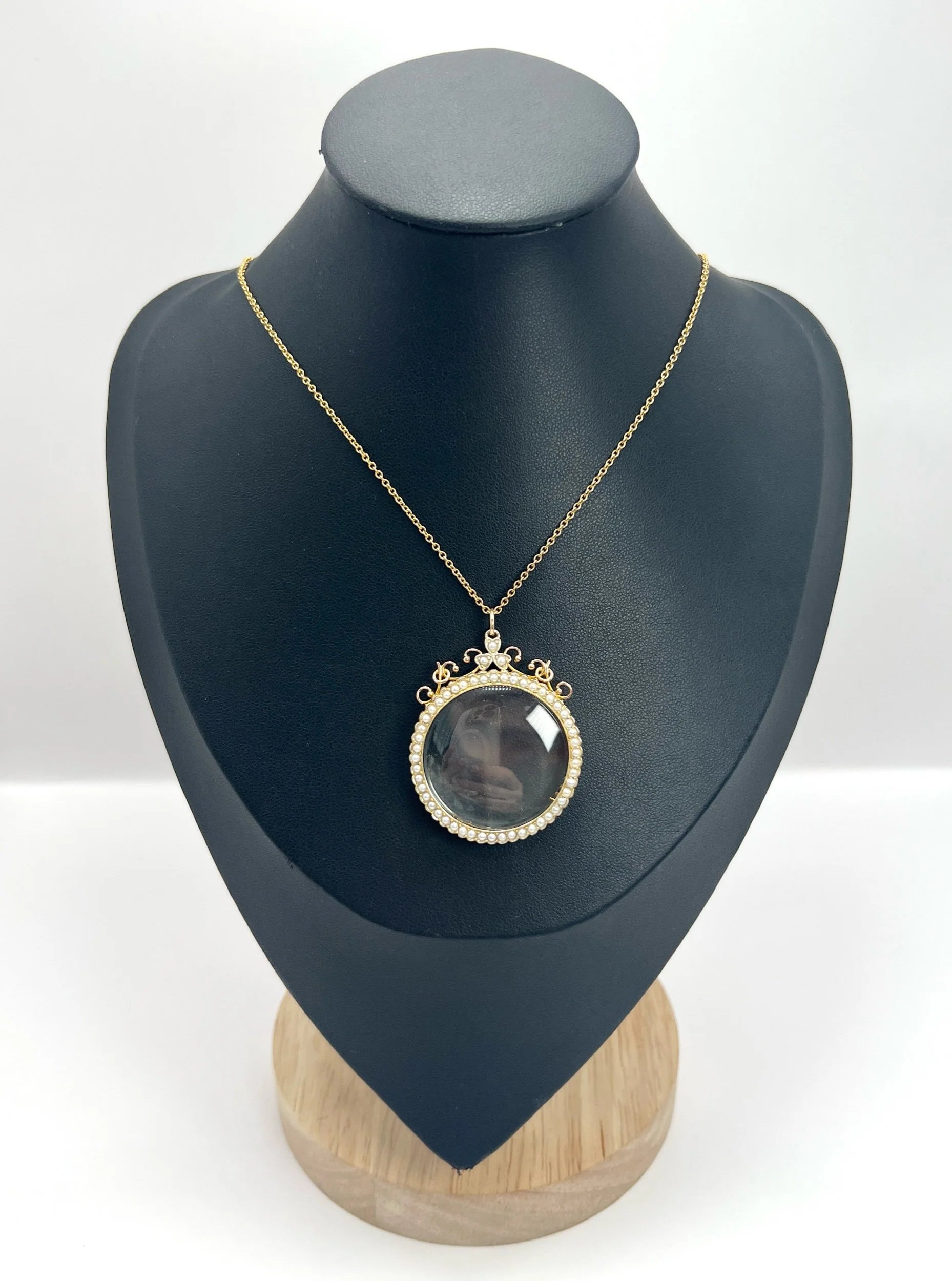 Antique 9 ct Rose Gold Stamped, Edwardian Seed Pearl Glass Locket Pendant