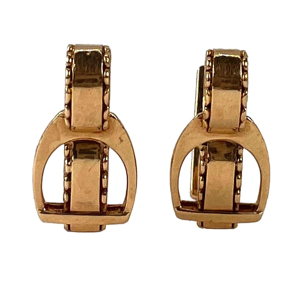 Hermes French 18ct Yellow Gold Stirrup Cufflinks, Signed Hermes Paris