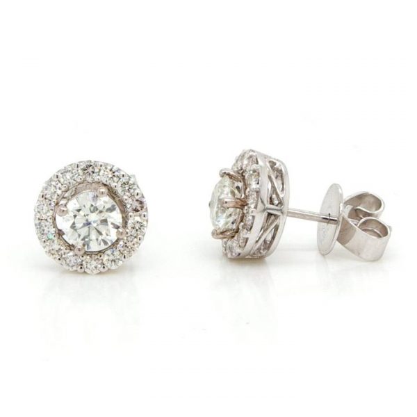 Diamond Stud Earrings with Removeable Halo Surrounds; GIA certified 0.50ct diamond studs with 0.60ct removable diamond surrounds, in 18ct white gold