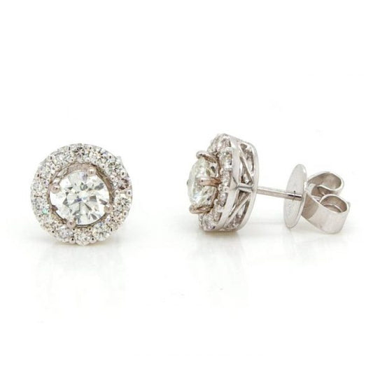 Diamond Stud Earrings with Removeable Halo Surrounds; GIA certified 0.50ct diamond studs with 0.60ct removable diamond surrounds, in 18ct white gold