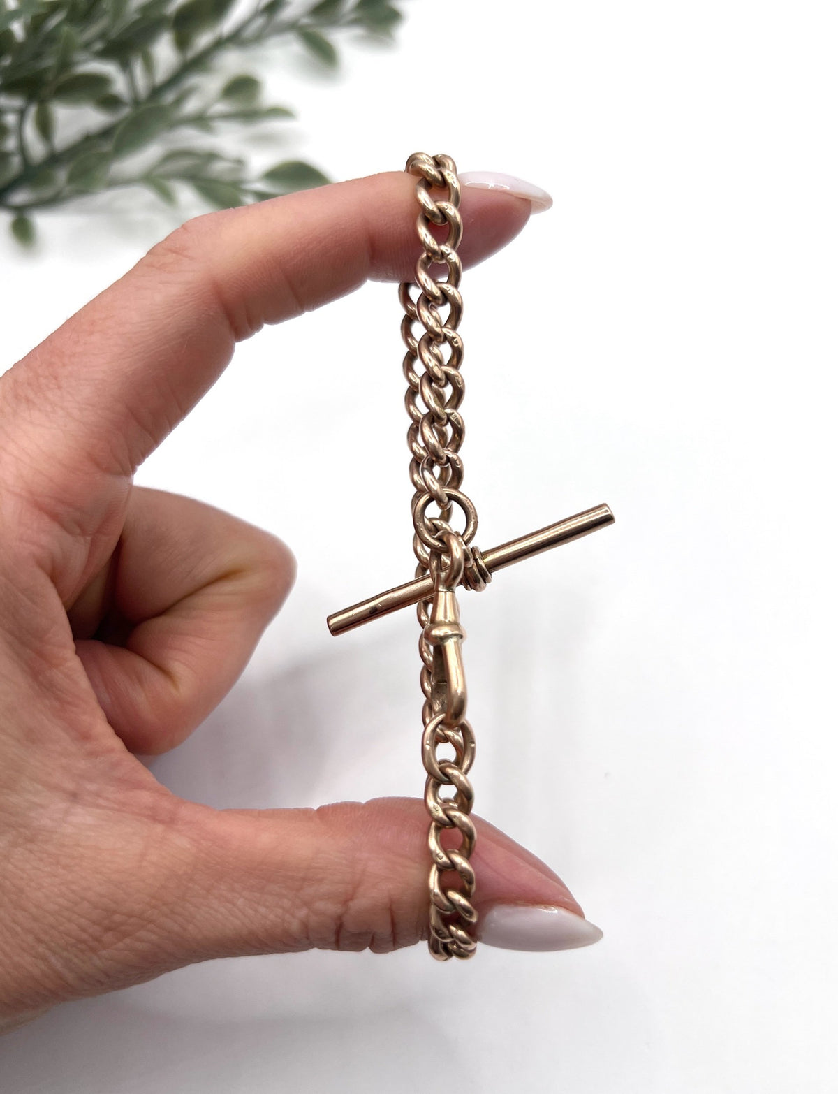 Antique 9 Carat Rose Gold Curb Link Albert Bracelet, Circa 1900