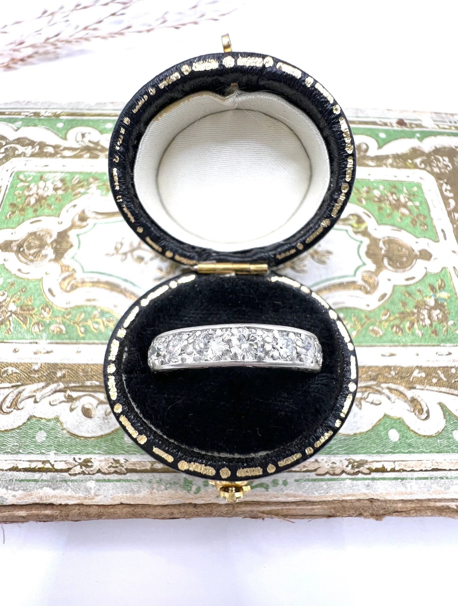 French Antique Platinum 1.40 Carats Diamond Full Eternity Ring, Circa 1920