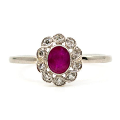 Vintage 0.50ct Ruby and Single Cut Diamond Cluster Ring