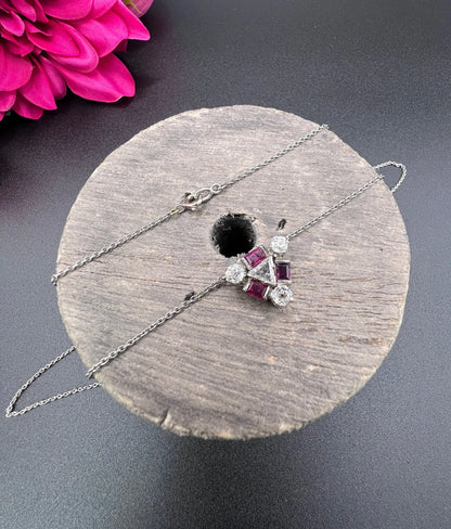 Vintage 18ct White Gold, 1930s Ruby & Diamond Pendant Necklace
