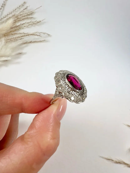 Antique Platinum Tourmaline And Diamond Cluster Ring