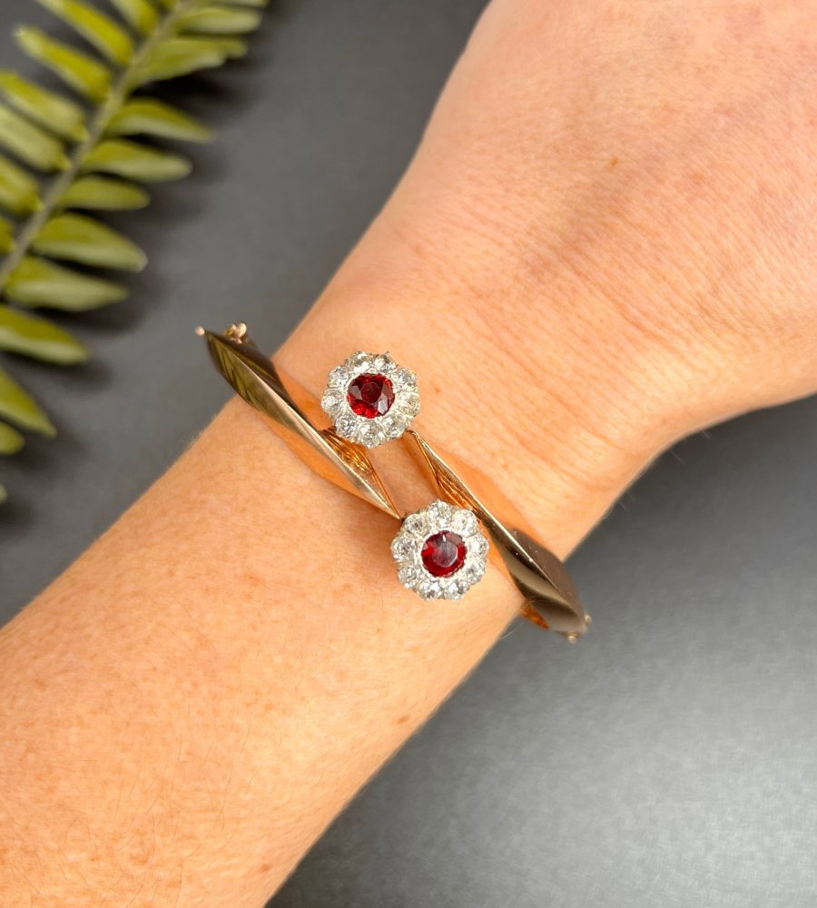 Antique Victorian Garnet and Diamond Convertible Bangle in 14ct Rose Gold