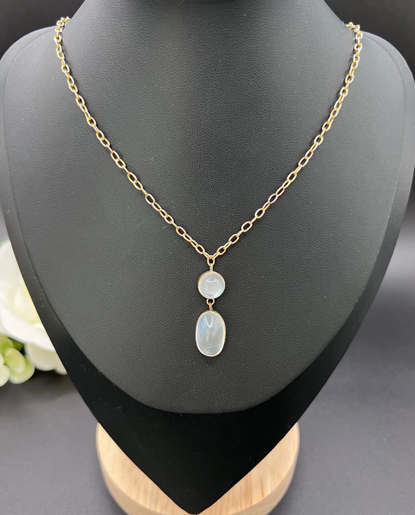 Antique 9 ct Rose Gold, Edwardian Cabochon Moonstone Pendant Necklace