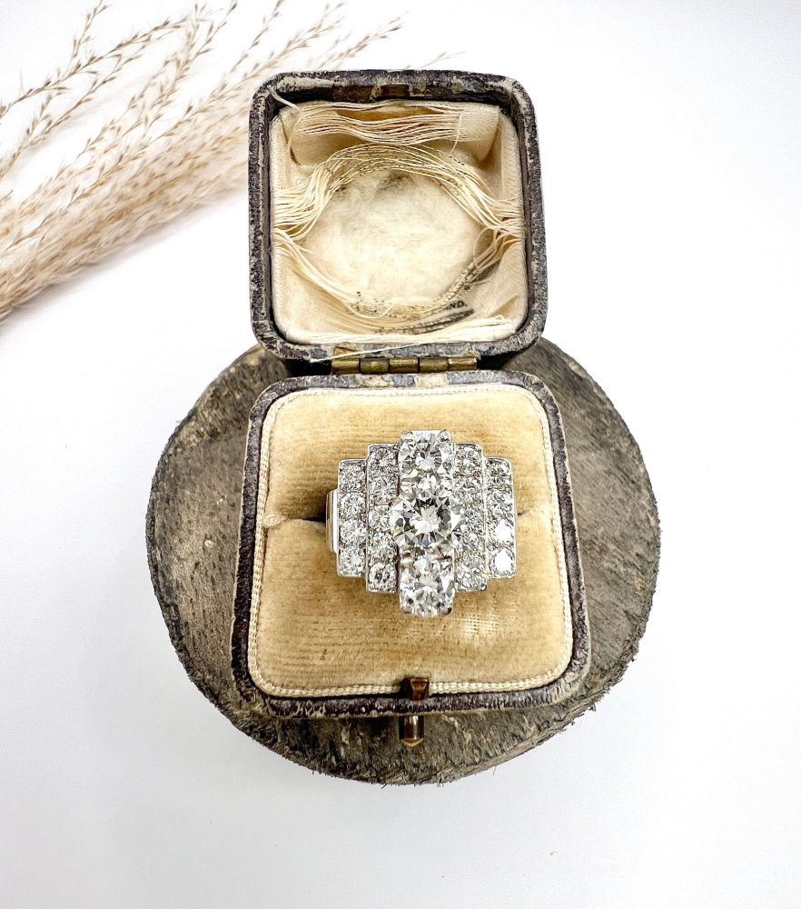 Vintage 3.5ct Diamond Tank Cocktail Ring, Circa 1960s