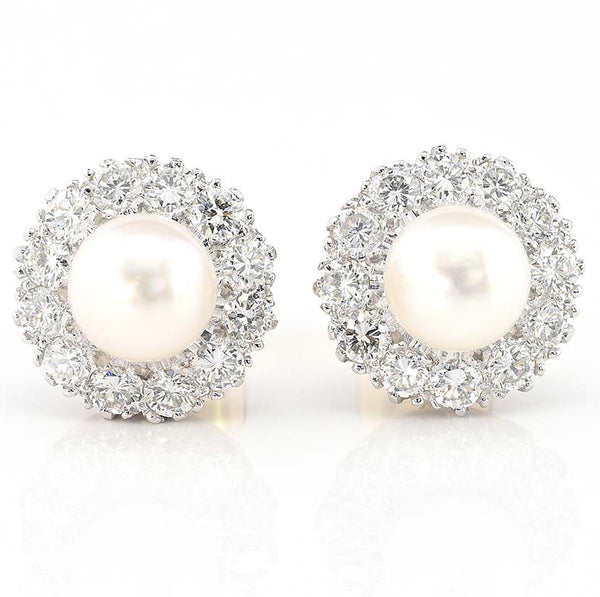 Vintage Pearl and Diamond Cluster Stud Earrings