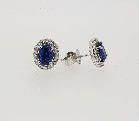 1.76ct Sapphire and Diamond Oval Cluster Stud Earrings, 18ct Gold