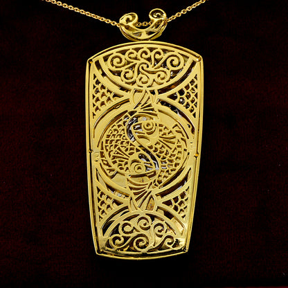 Vintage Estate 1970s Enamel and 2ct Diamond Koi Carp Fish Gold Pendant