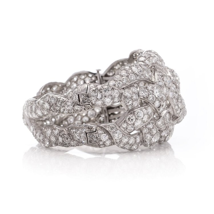 Antique Art Deco Old Cut Diamond Bangle Bracelet in Platinum, 30 carats