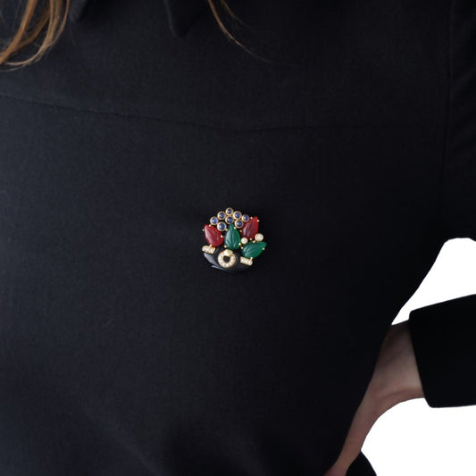 Vintage Cartier Multi Gemstone Flower Bouquet Brooch