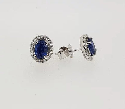 1.93ct Sapphire and Diamond Oval Cluster Stud Earrings, 18ct Gold