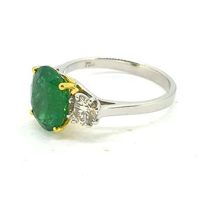 2.44ct Oval Emerald and Diamond Trilogy Engagement Ring