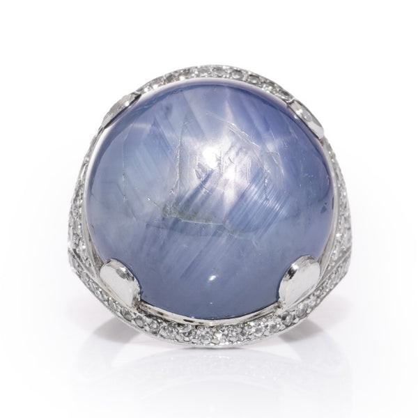 46ct Cabochon Star Sapphire and Diamond Domed Cocktail Ring in Platinum