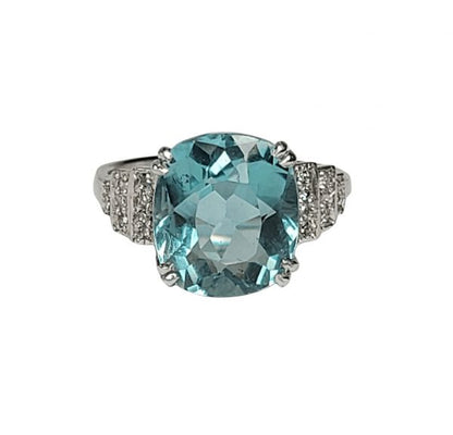 Art Deco 5ct Aquamarine and Diamond Dress Ring in Platinum