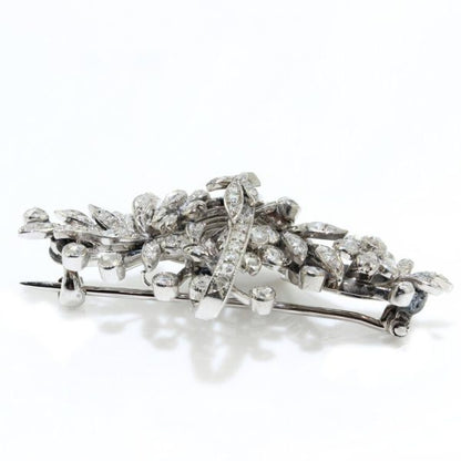 Art Deco Rose Cut Diamond Floral Basket Brooch in Platinum, 2 carat total