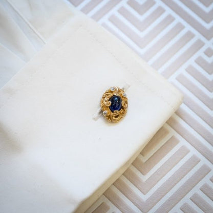 Cabochon Sapphire and Old Cut Diamond Carved Gold Cufflinks