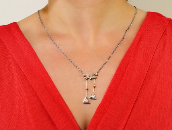 Antique Edwardian Triangle and Old Cut Diamond Pendant Necklace