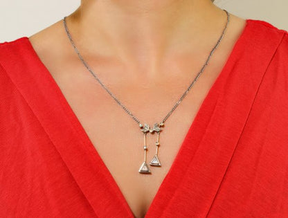 Antique Edwardian Triangle and Old Cut Diamond Pendant Necklace