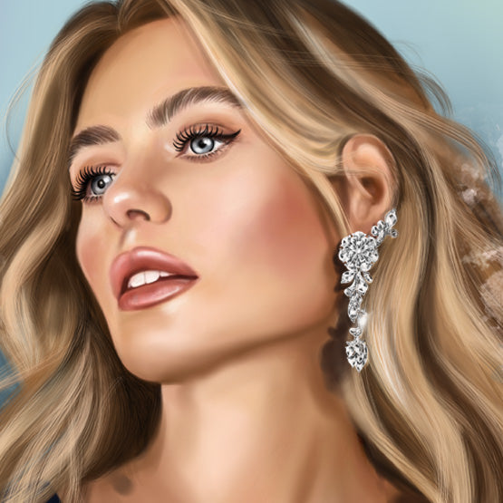 Rose Cut Diamond Floral Cluster Drop Earrings; set with 10.62cts oval and pear-shaped rose-cut diamond, in 18ct white gold