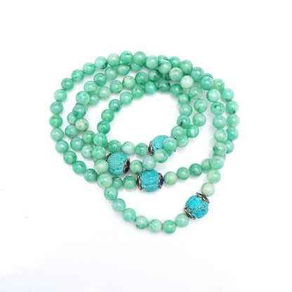 Antique Chinese Jade Bead Necklace with Carved Turquoise