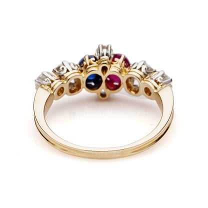 Antique Victorian Cabochon Ruby Sapphire and Old Cut Diamond Ring