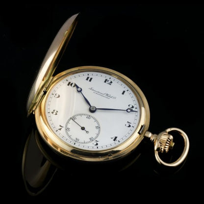Antique IWC Gold Presentation Pocket Watch, Ref 678256, white dial with Arabic numeral hour markers, mechanical hand winding movement, By IWC International Watch Co., Schaffhausen, Circa 1900