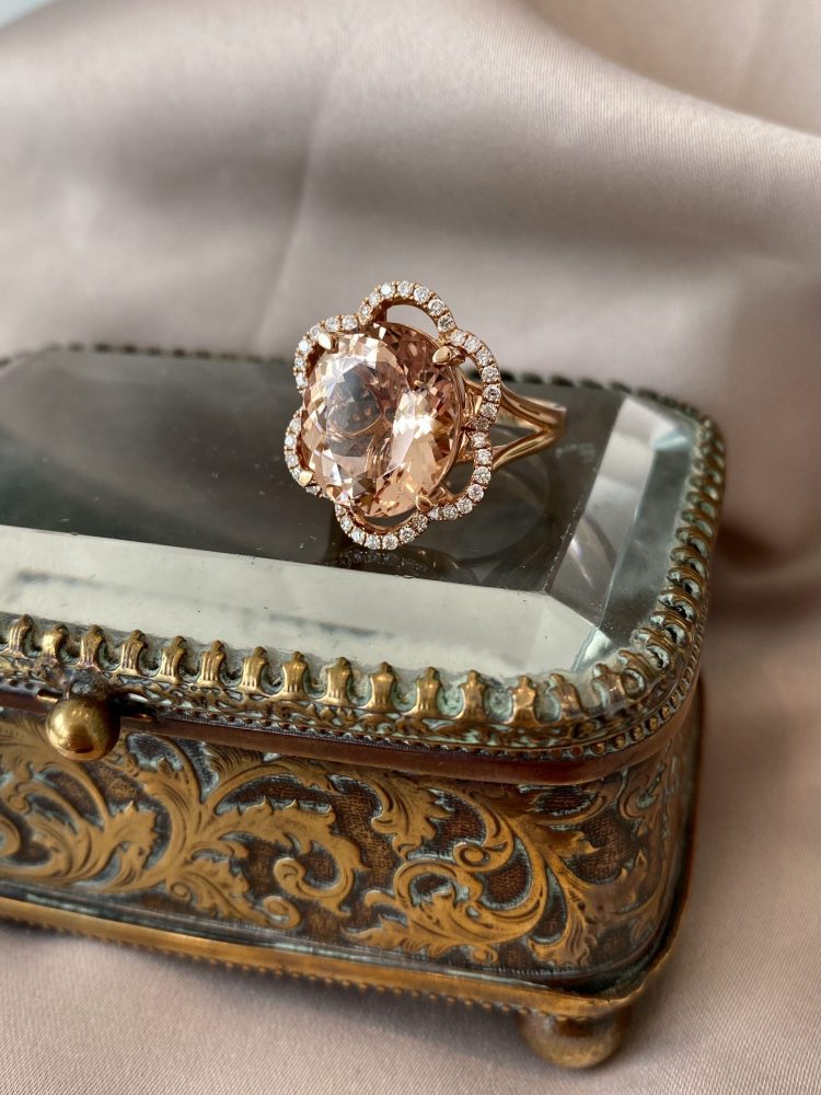 7.65ct Oval Morganite and Diamond Cluster Dress Ring