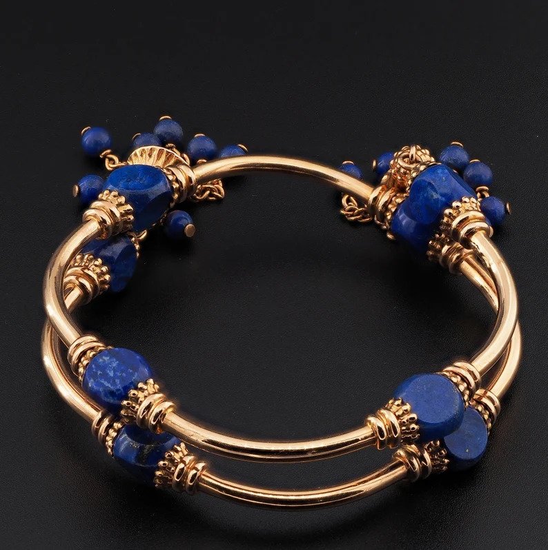 Vintage Italian Venezia 18ct Gold and Lapis Lazuli Bracelet Weingrill Collection