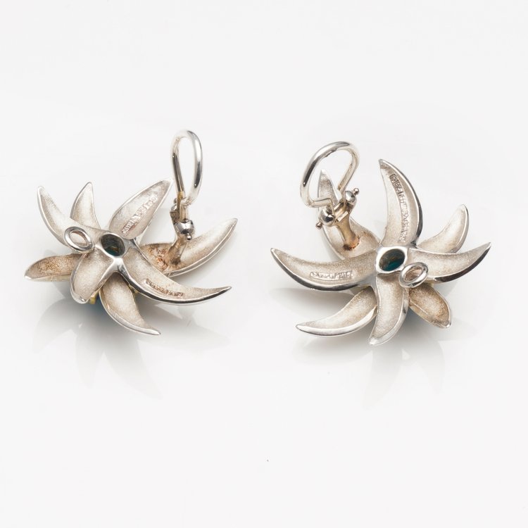 Tiffany and Co Turquoise Fireworks Clip On Earrings in 18ct Gold and Silver