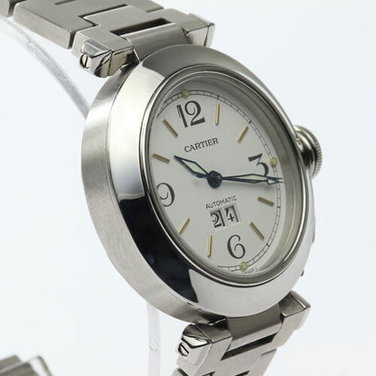 Cartier Pasha C Automatic 35mm Stainless Steel Wrist Watch, Ref. 2475, white dial, four Arabic numerals, date indicator, crown cap with small chain, stainless steel bracelet with double-fold hidden clasp