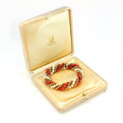 Van Cleef and Arpels 18ct Gold, Coral and Pearl Bead Twirl Bracelet