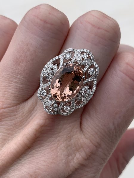 6.35ct Oval Cut Morganite and Diamond Dress Ring