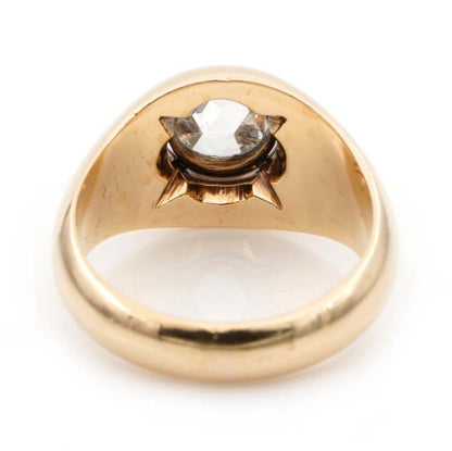 Victorian Antique Rose Cut Diamond Solitaire Signet Gypsy Ring