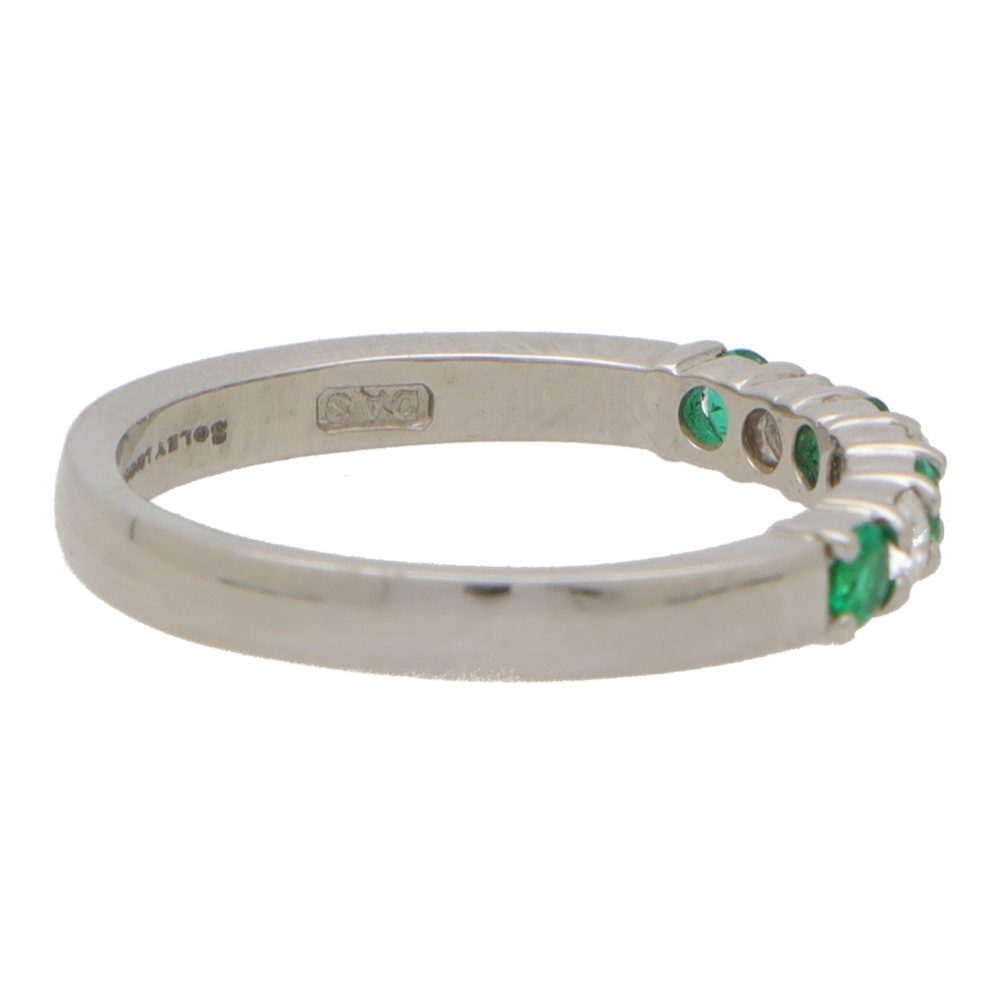 Emerald and Diamond Half Eternity Band Ring