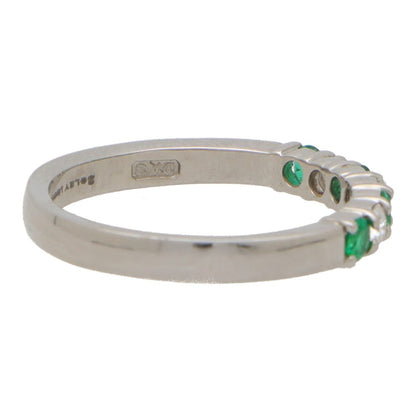 Emerald and Diamond Half Eternity Band Ring