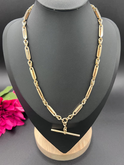 Antique 9ct Yellow Gold, Albert Chain Necklace: Edwardian Fancy Paperclip Link