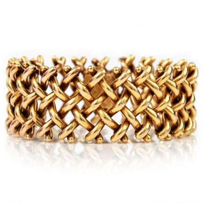 Antique Victorian 18ct Yellow Gold Wide Lattice Bracelet