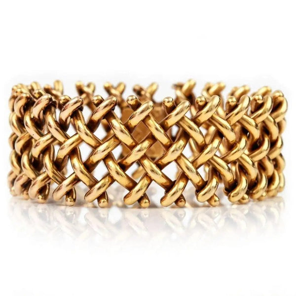 Antique Victorian 18ct Yellow Gold Wide Lattice Bracelet