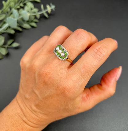 Antique Trilogy Cluster Ring In 18 Carat Yellow Gold With Gemstones