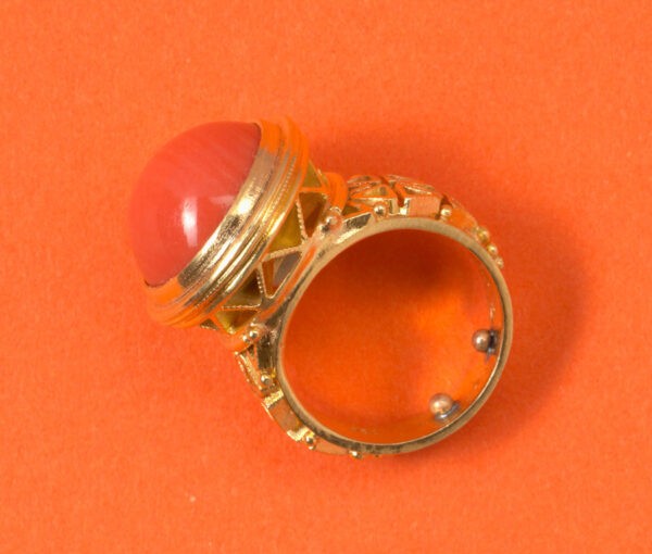 Jacob de Groes Cabochon Coral and 18ct Gold Geometric Dress Ring