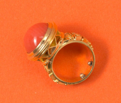Jacob de Groes Cabochon Coral and 18ct Gold Geometric Dress Ring