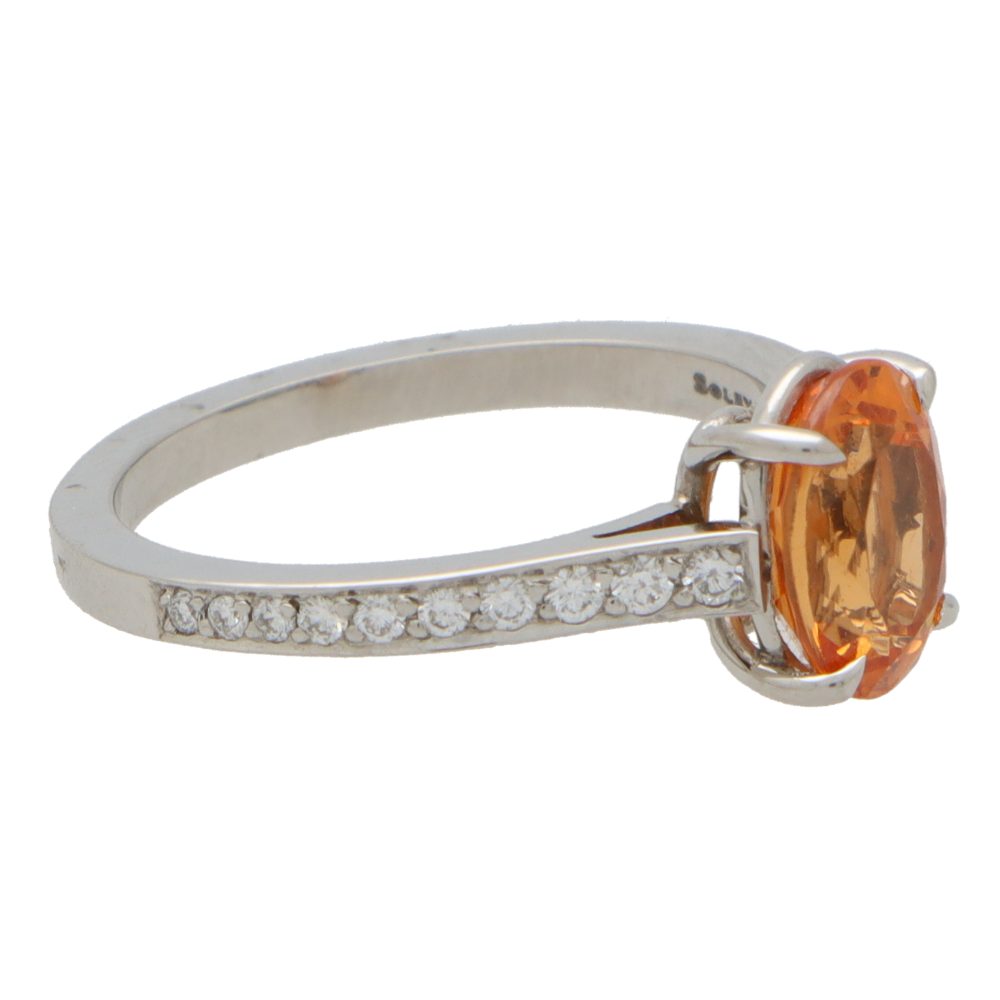 2.67ct Orange Spessartine Garnet and Diamond Solitaire Engagement Ring in Platinum