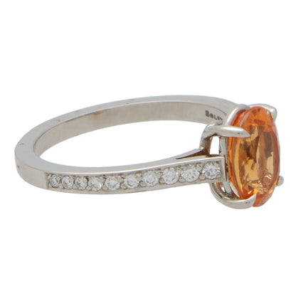 2.67ct Orange Spessartine Garnet and Diamond Solitaire Engagement Ring in Platinum